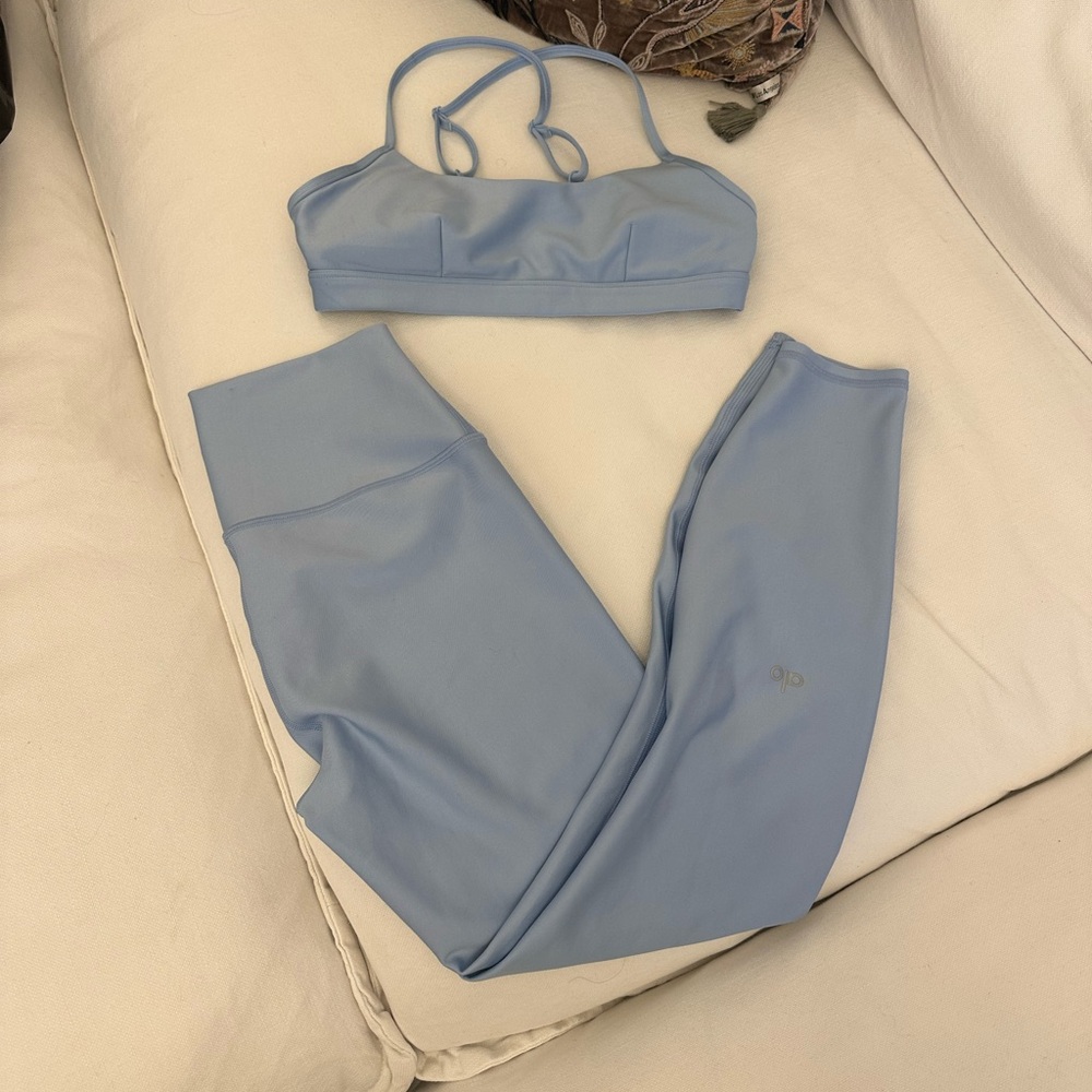 ALO Yoga Light Blue Leggings and Bra Set